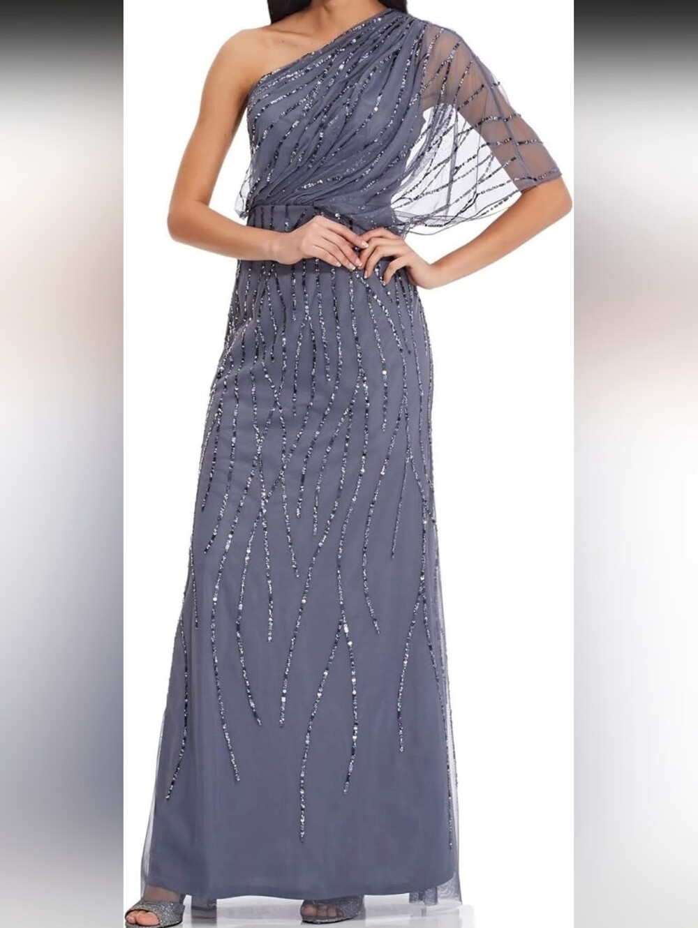 Adrianna Papell Gray Sequined Maxi Dress